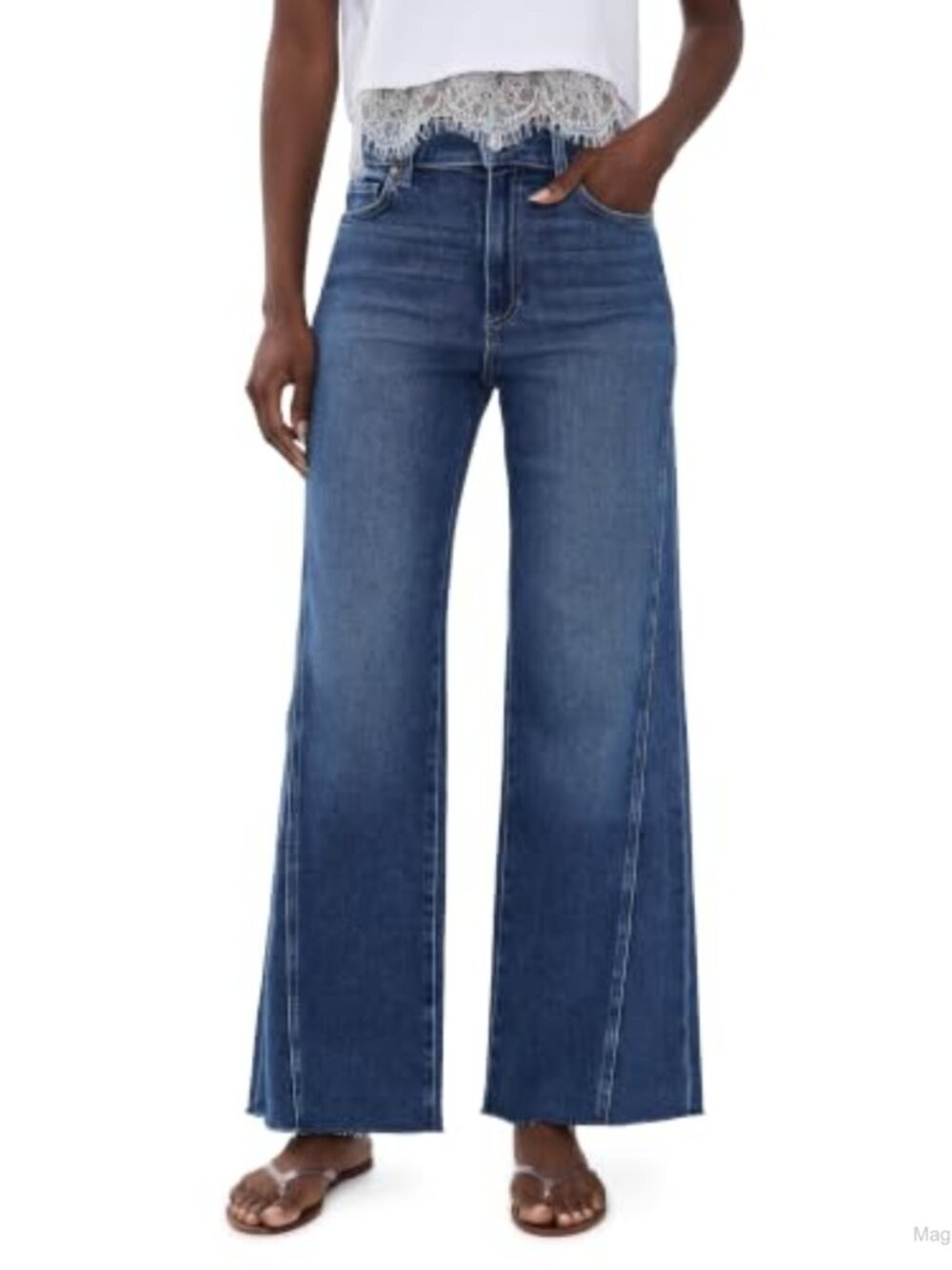Women's High Rise Wide Leg Anessa Jeans Stretch Denim Raw Hem